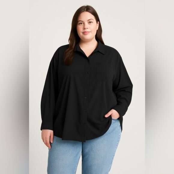 Athleta Women’s Oversized Button-Up Shirt Black Size 3X - Picture 1 of 8
